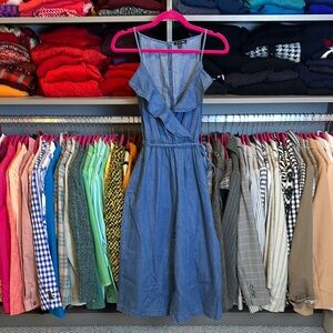As U Wish chambray sleeveless v ruffle neck cropped jumpsuit size M